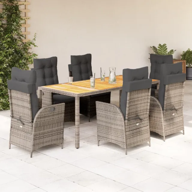 vidaXL 7-delige Tuinset met kussens poly rattan grijs