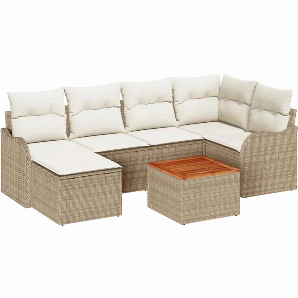vidaXL Tuinbankenset 7 st Beige poly rattan