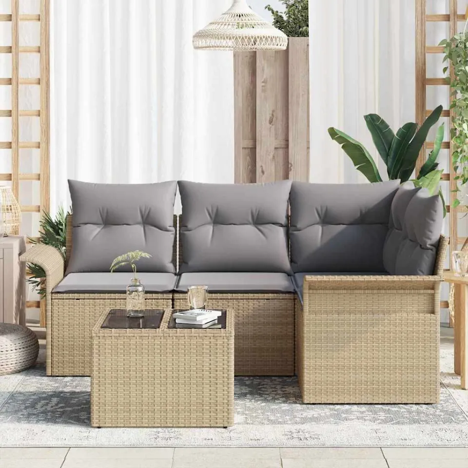vidaXL Tuin Sofa Set 5 st Beige poly rattan, foto 3
