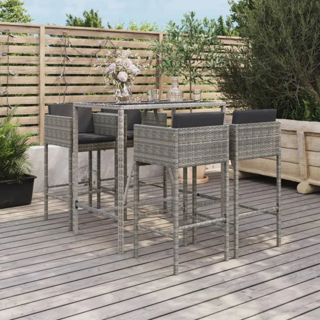 vidaXL 5-delige Tuinbarset met kussens poly rattan grijs, foto 2