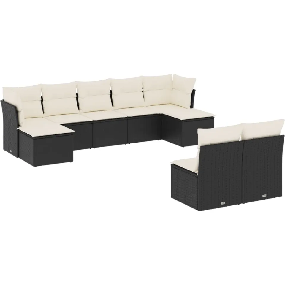 vidaXL 9-delige Loungeset met kussens poly rattan zwart