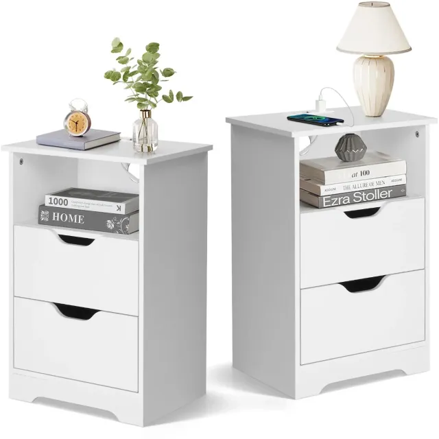 LEADZM Set van 2 Nachtkastjes met 2 lades - Wit - 40 x 30 x 60 cm