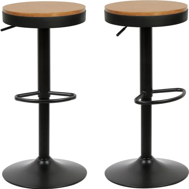 PIPIPOXER Set van 2 houten barkrukken, 60-80 cm in hoogte verstelbaar, 360° draaibaar, barkruk met voetensteun voor bar of bistro, zwart