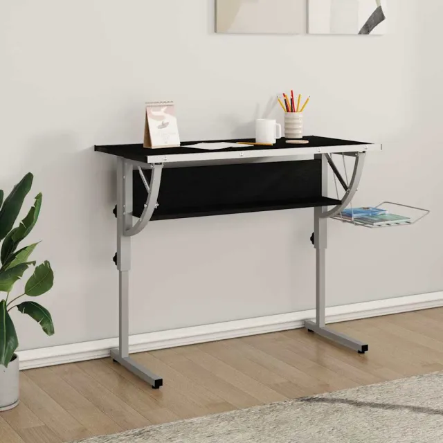 vidaXL Tekentafel 110x53x(58-87) cm bewerkt hout en staal zwart/grijs, foto 2