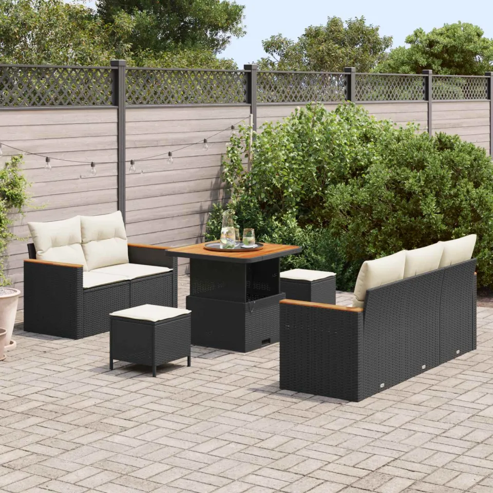 vidaXL Tuinbankenset 8 st Zwart poly rattan, foto 2