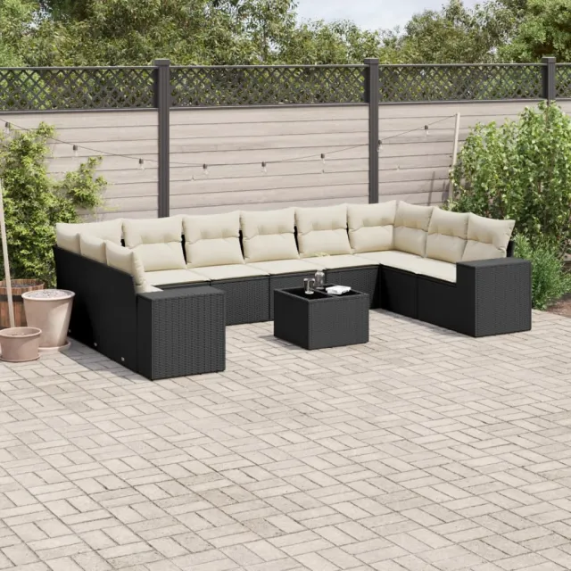 vidaXL 11-delige Loungeset met kussens poly rattan zwart, foto 2