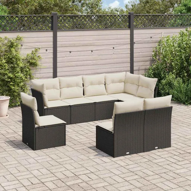 vidaXL 8-delige Loungeset met kussens poly rattan zwart, foto 2