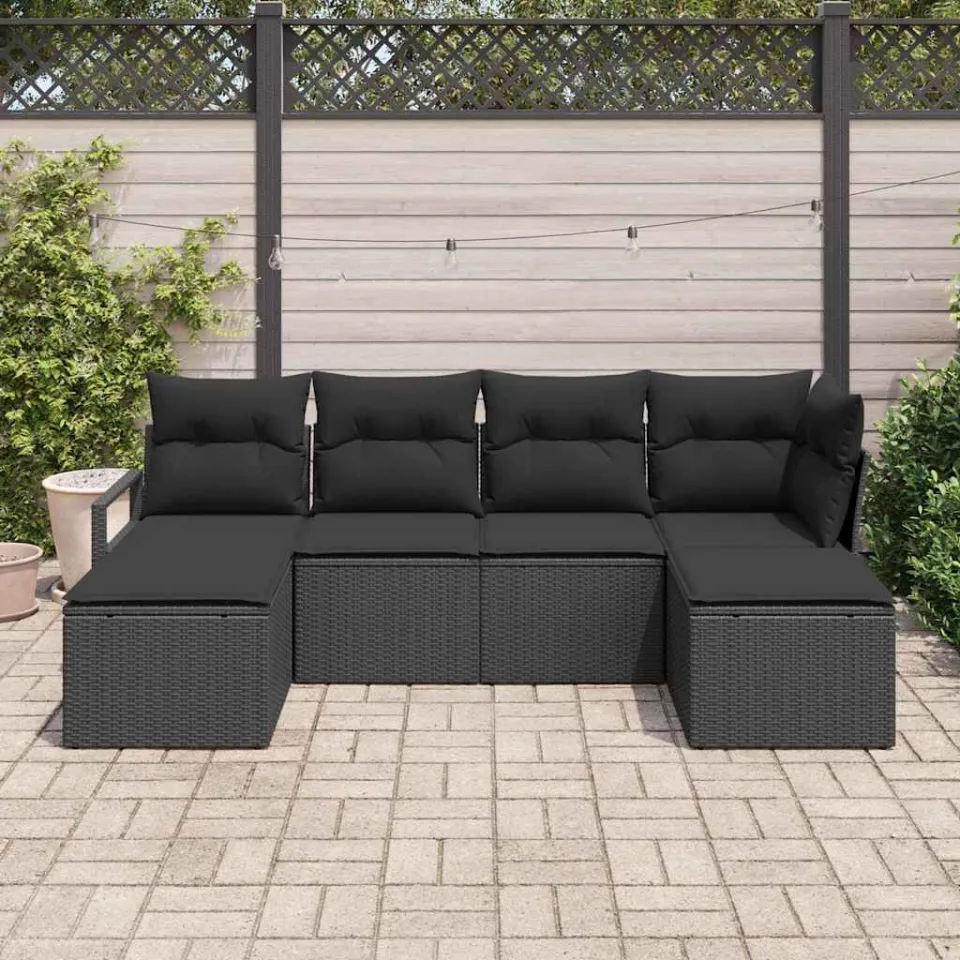 vidaXL Bankstel 6 st Zwart poly rattan, foto 3