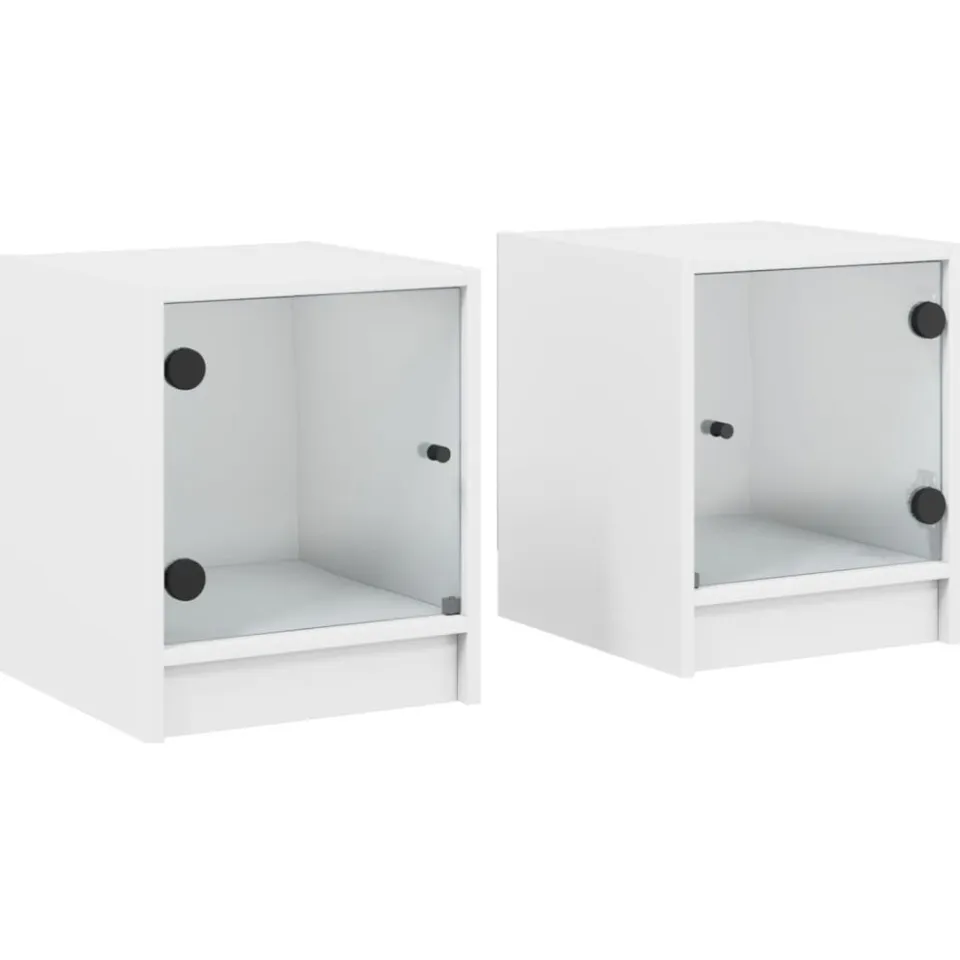 vidaXL Nachtkastjes met glazen deuren 2 st 35x37x42 cm wit