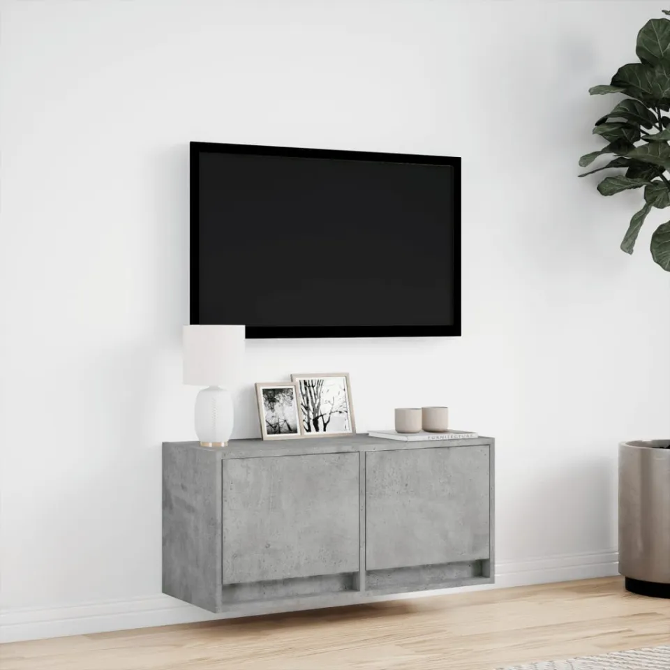 vidaXL Tv-wandmeubel met LED-verlichting 80x31x35 cm betongrijs grijs, foto 2