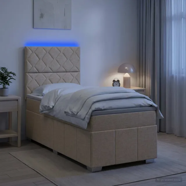 vidaXL LED Boxspring Bed met Matras Crèmekleurig 90 x 200 cm Stof