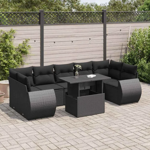 vidaXL 8-delige Loungeset met kussens poly rattan zwart, foto 2