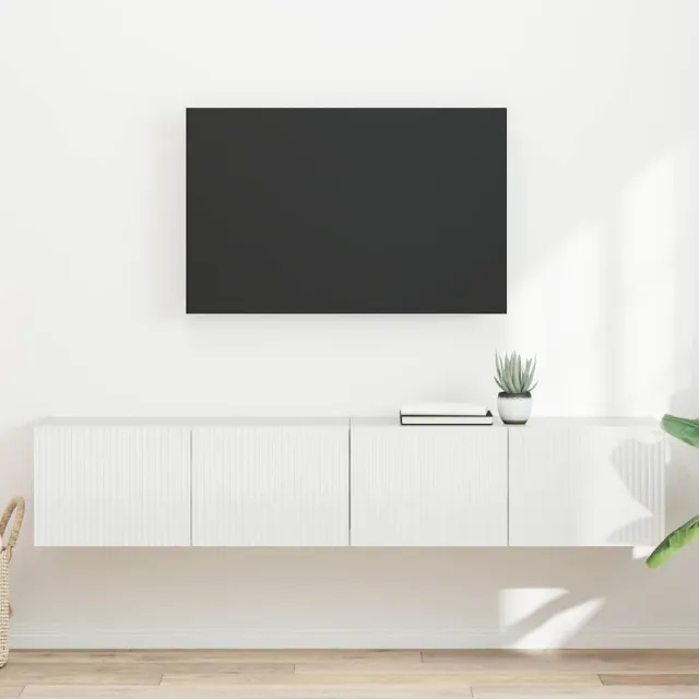 vidaXL TV Wandkast 2 st Glanzend Wit Bewerkt hout
