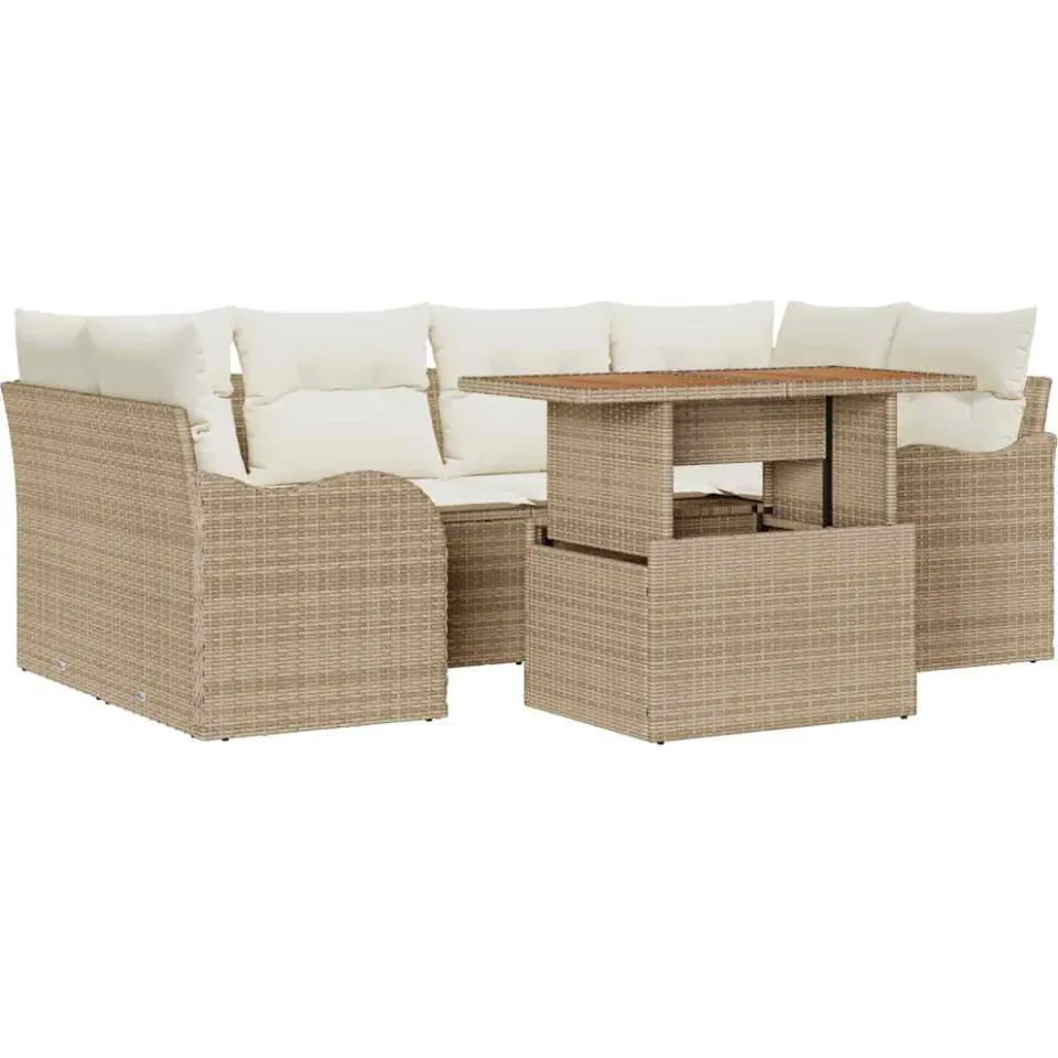 vidaXL Tuin Sofa Set 7 st Beige Poly riet