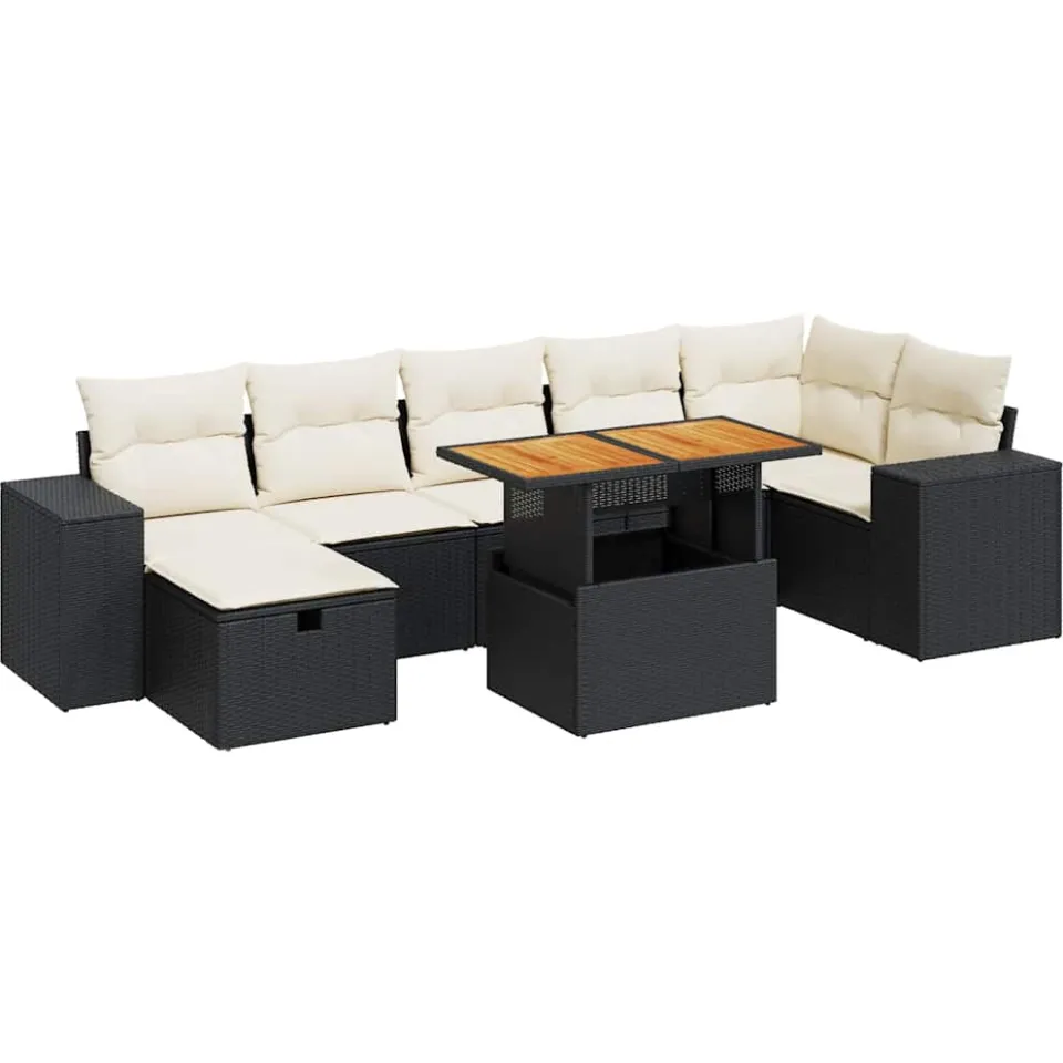 vidaXL 5-delige Loungeset met kussens poly rattan acacia zwart, foto 3