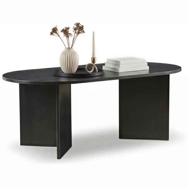 Acaza Salontafel - Luxe Salontafel Ovaal - Zwart - 100 x 50 x 37,5 cm (L x B x H) - Hout - Koffietafel - Japandi Salontafel - Salontafel Organisch