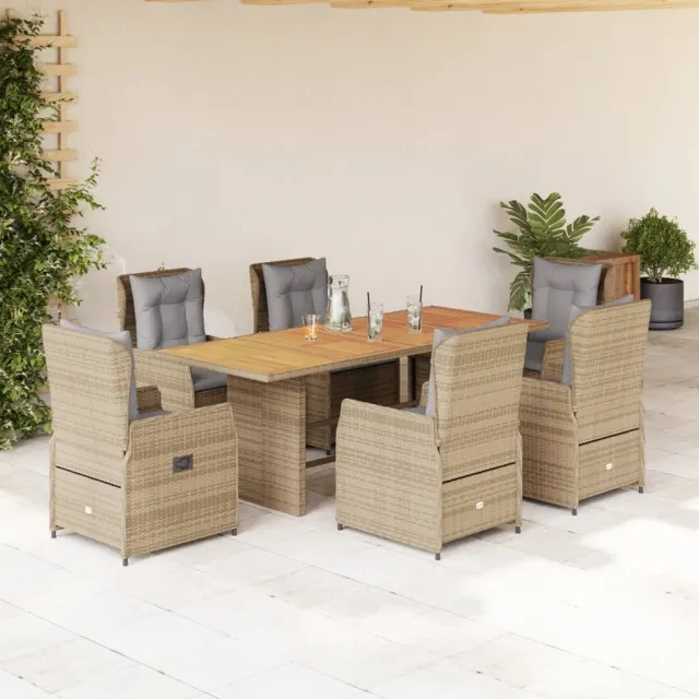 vidaXL 7-delige Tuinset met kussens poly rattan beige, foto 2