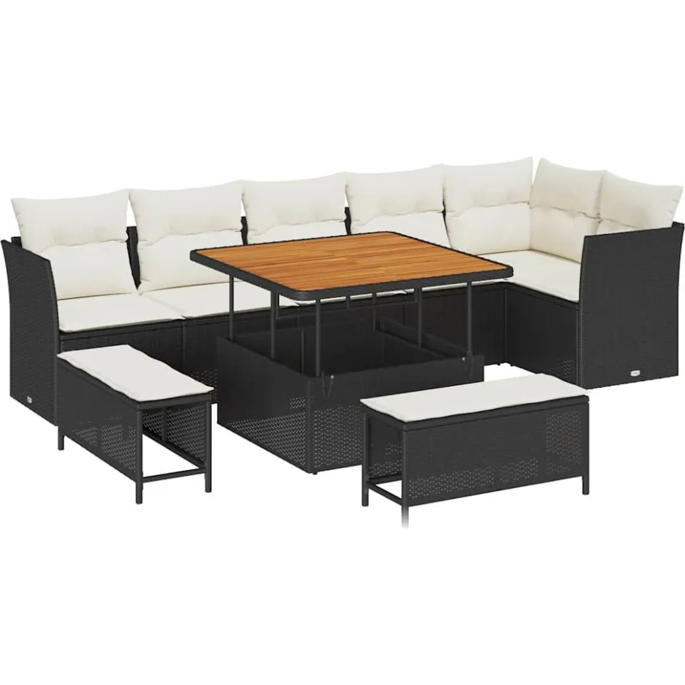 vidaXL Tuinbankenset 9 st Zwart poly rattan