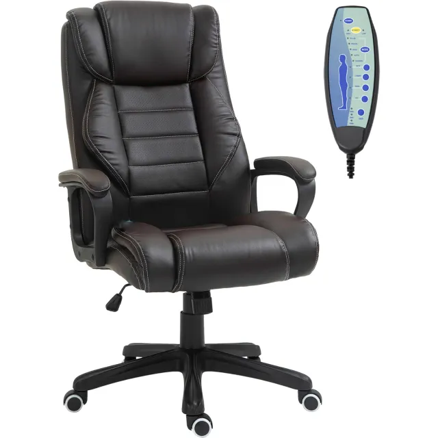 Vinona Bureaustoel met massagefunctie - Met 6 vibratiepunten en afstandsbediening - In hoogte verstelbaar - 64 x 74 x 112-120 cm - Bruin