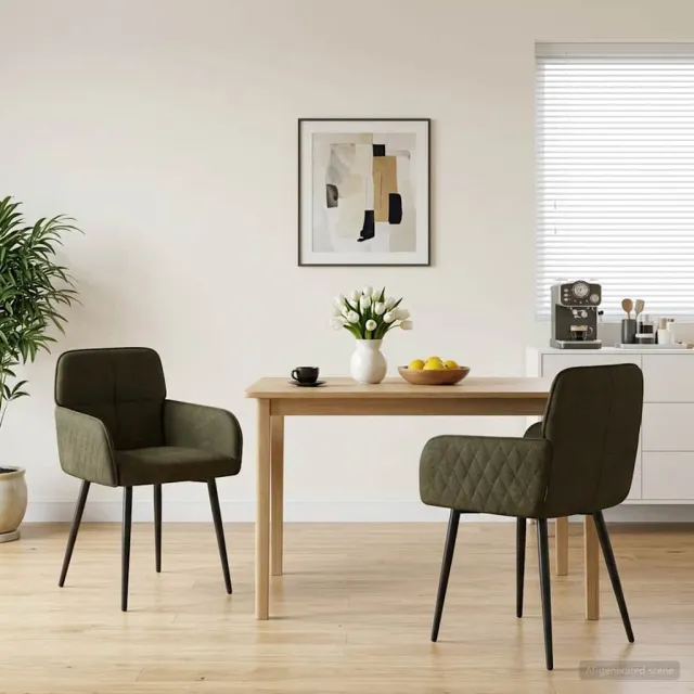 vidaXL Eettafelstoelen 2 st Nep Suede Leer Legergroen 59x56,5x85cm groen, foto 2