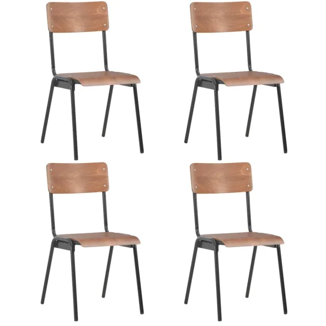 vidaXL Eetkamerstoelen 4 st massief multiplex staal bruin