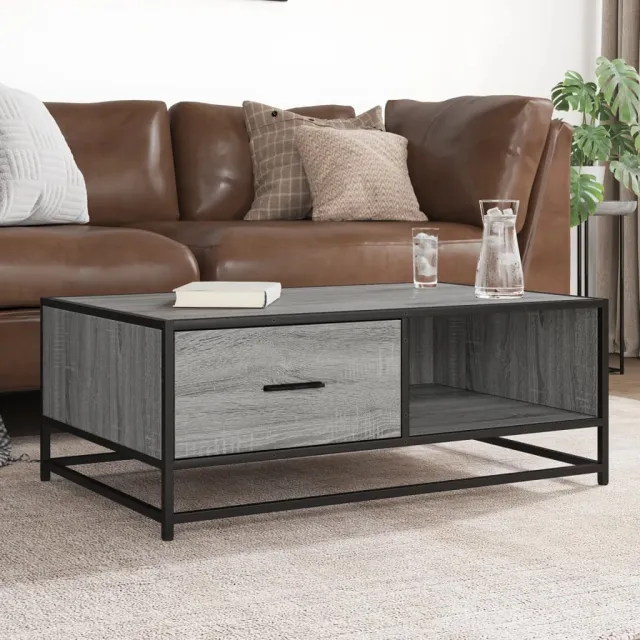 vidaXL Salontafel 90x57x35 cm bewerkt hout en metaal grijs sonoma