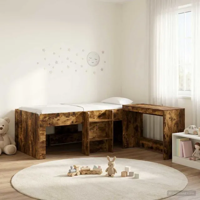vidaXL Hoge Bed Frame met Bureau voor Kinderen 2 st Gerookt eiken Bruin