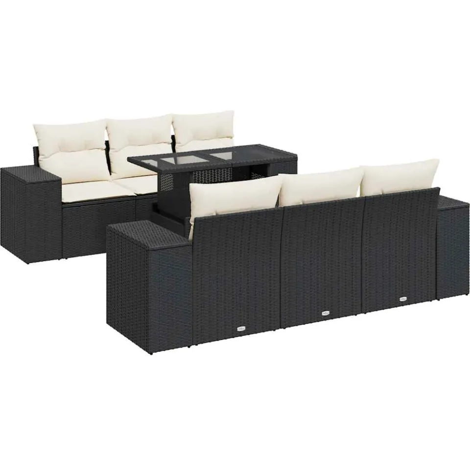 vidaXL 7-delige Loungeset met kussens poly rattan zwart, foto 3