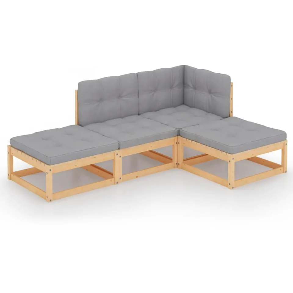 vidaXL 4-delige Loungeset massief grenenhout grijs, foto 3