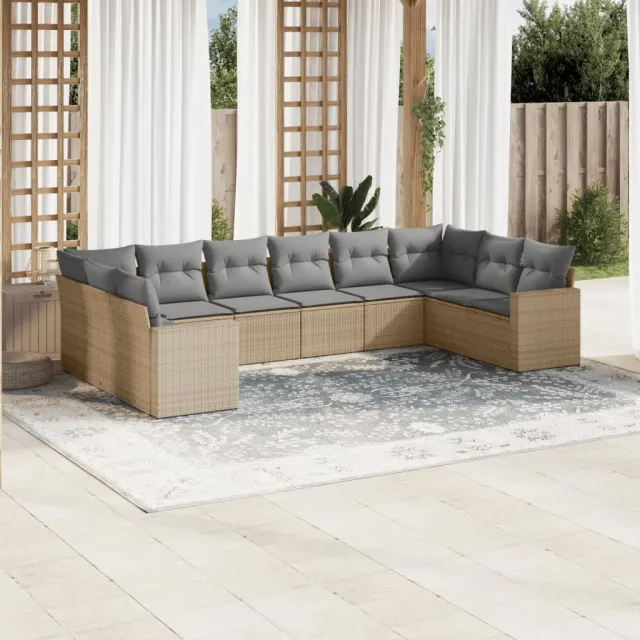 vidaXL 10-delige Loungeset met kussens poly rattan beige, foto 2