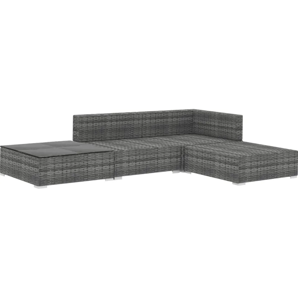 vidaXL 4-delige Loungeset met kussens poly rattan grijs, foto 3