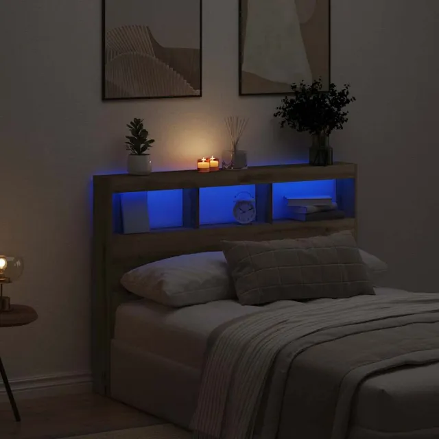vidaXL Hoofdbordkast met LED artisan 140x17x102 cm eikenkleurig Bruin