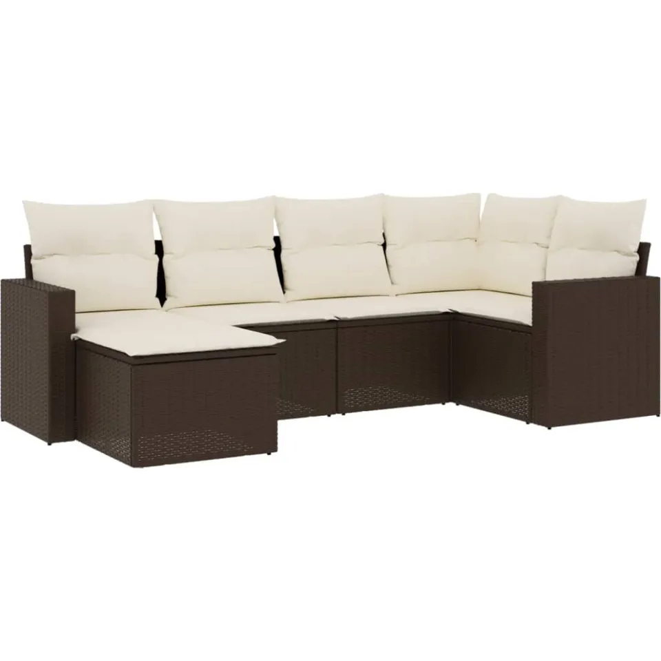 vidaXL 6-delige Loungeset met kussens poly rattan bruin