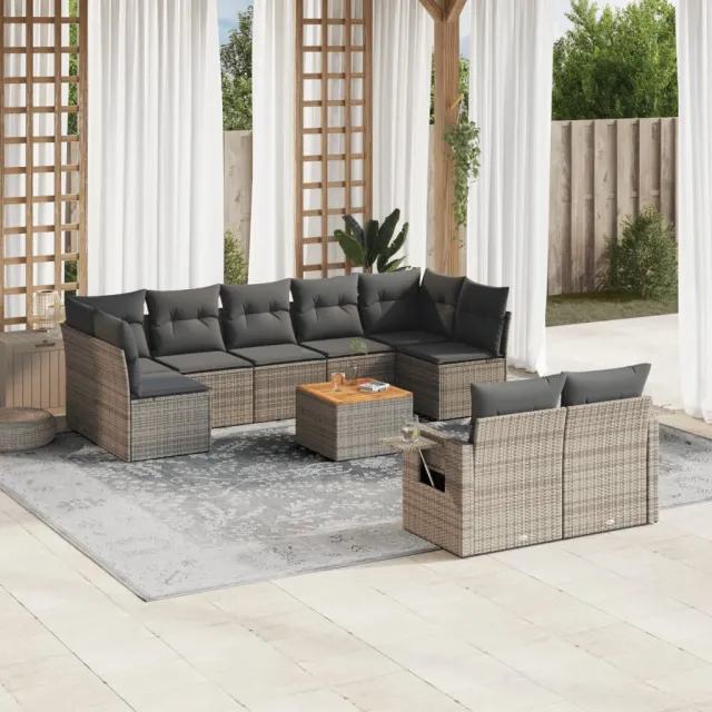 vidaXL 10-delige Loungeset met kussens poly rattan grijs, foto 2