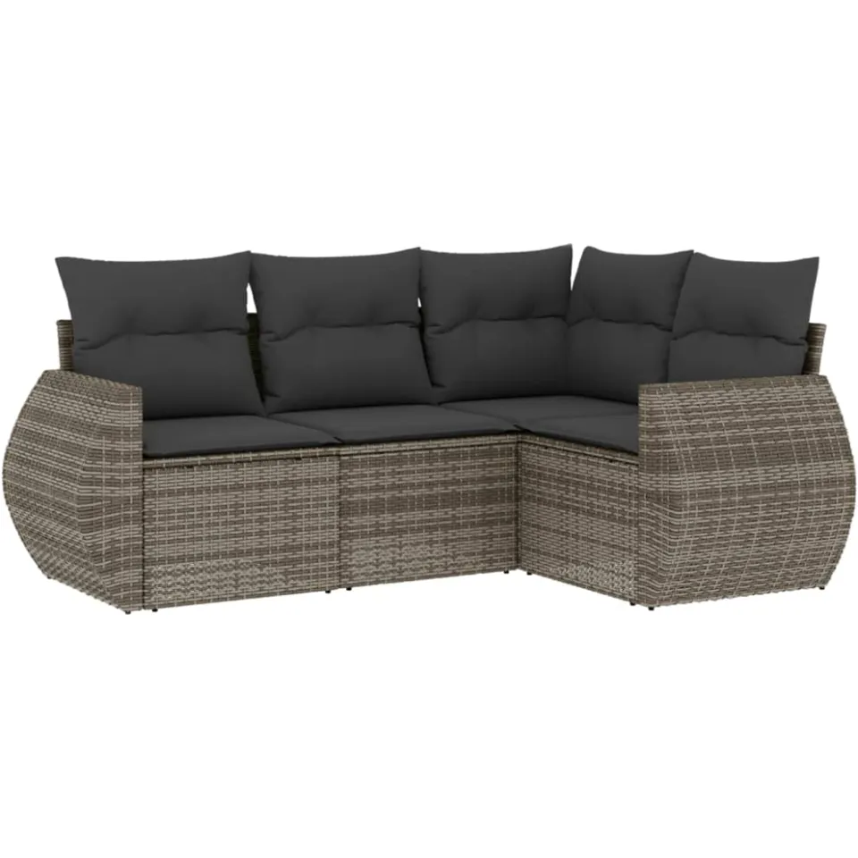 vidaXL 4-delige Loungeset met kussens poly rattan grijs, foto 3