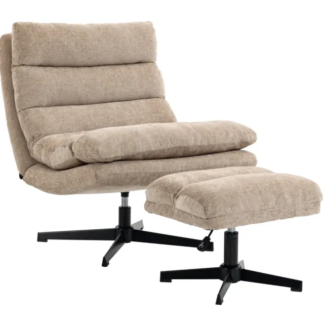 REDOM Draaibare fauteuil met voetbank - Verstelbare voetbank en chenille - Bruin