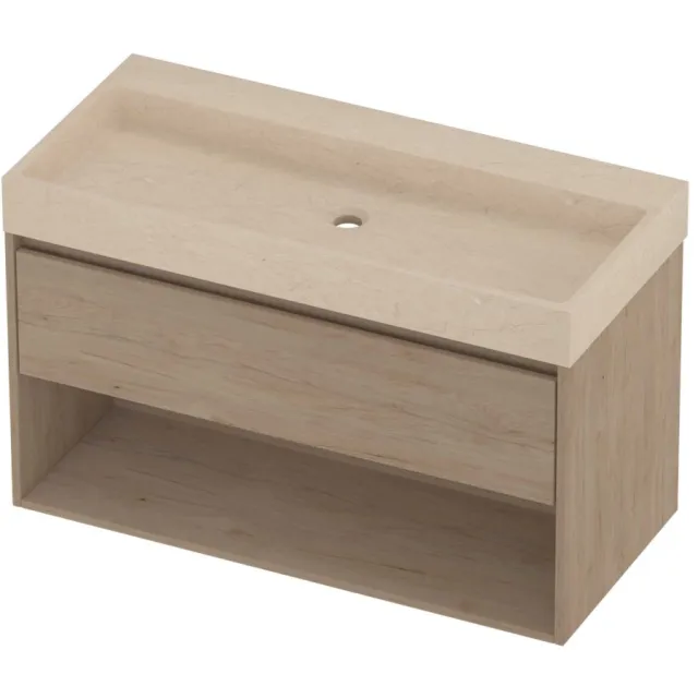 Proline Evoli Badmeubelset Hardsteen Loft Schap 100x46x62 cm Sand Stone Ideal Oak Eiken