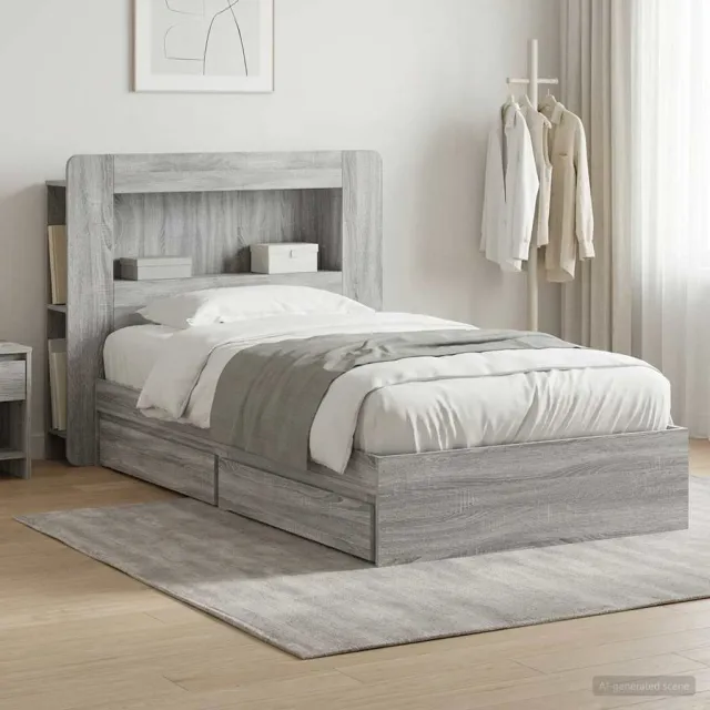 vidaXL Bedframe met opslag Grijs Sonoma 90 x 200 cm Bewerkt hout