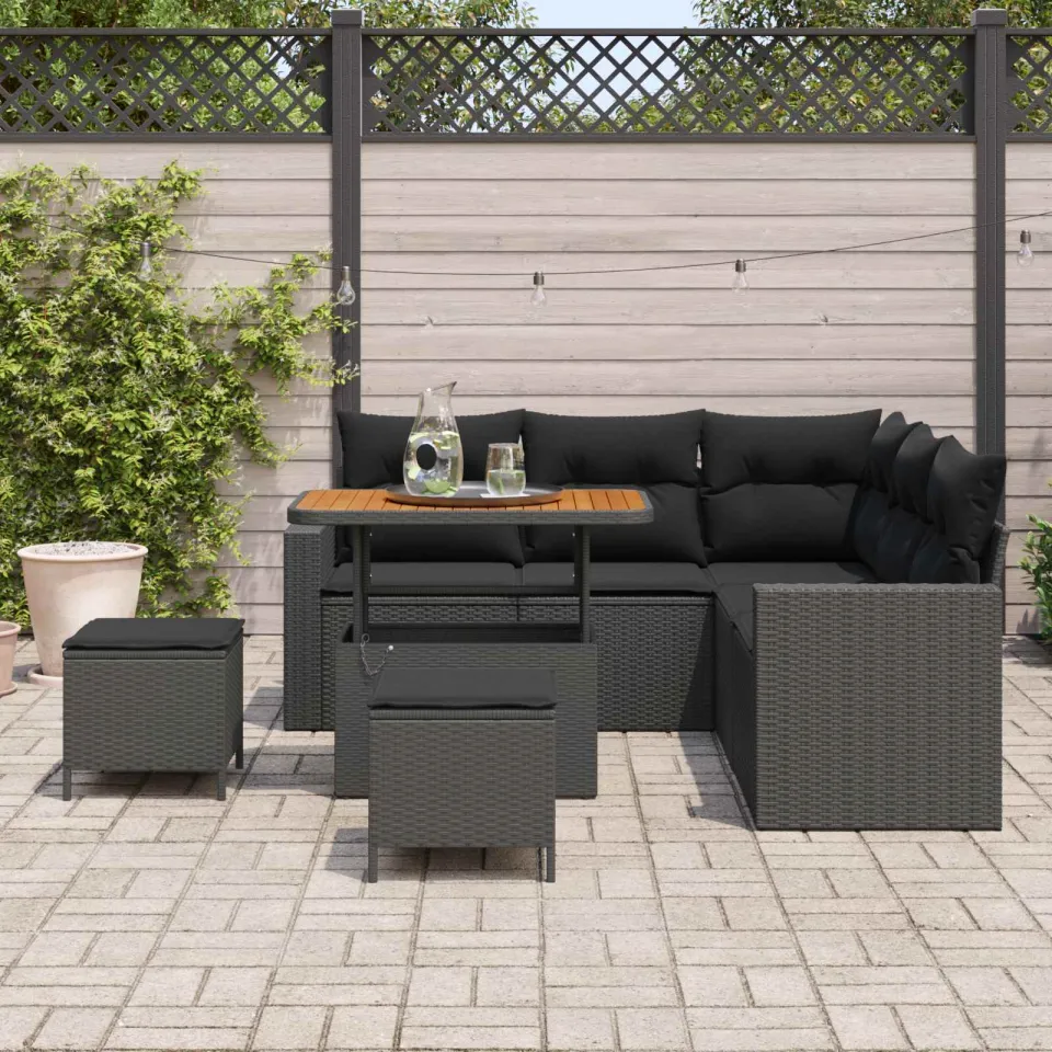 vidaXL Tuinbankenset 8 st Zwart poly rattan, foto 3
