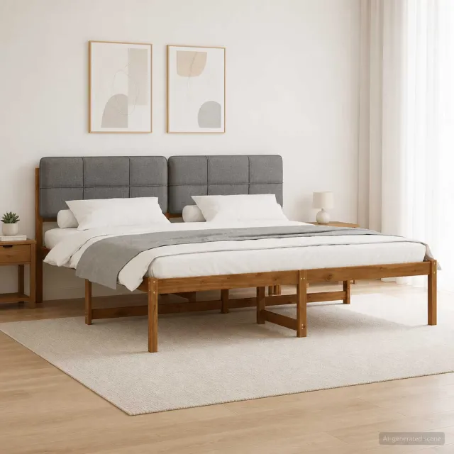 vidaXL Bedframe met gestoffeerd hoofdbord Naturel en lichtgrijs