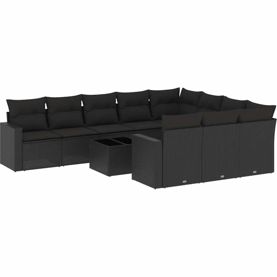 vidaXL 11-delige Loungeset met kussens poly rattan zwart, foto 3