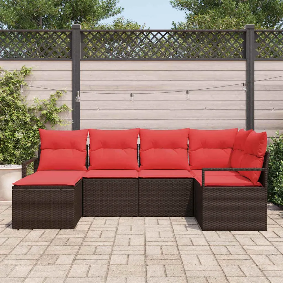 vidaXL Bankstel 6 st Bruin en Rood poly rattan, foto 3