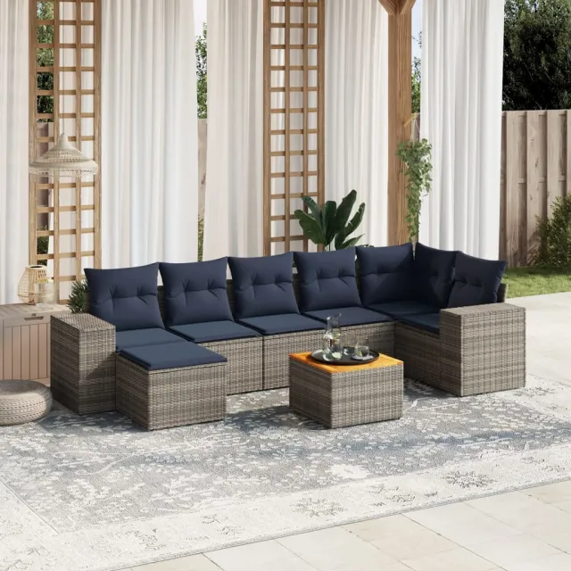 vidaXL 8-delige tuinbankset met kussens, grijs polyrotan, foto 2