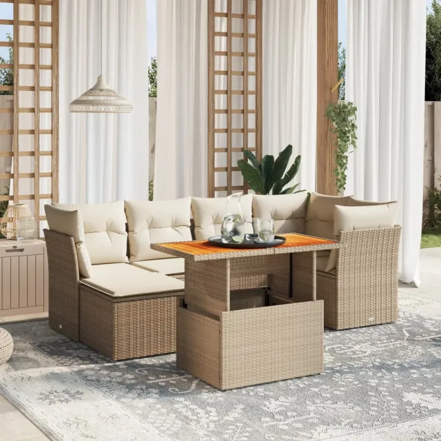 vidaXL 7-delige Loungeset met kussens poly rattan beige, foto 2