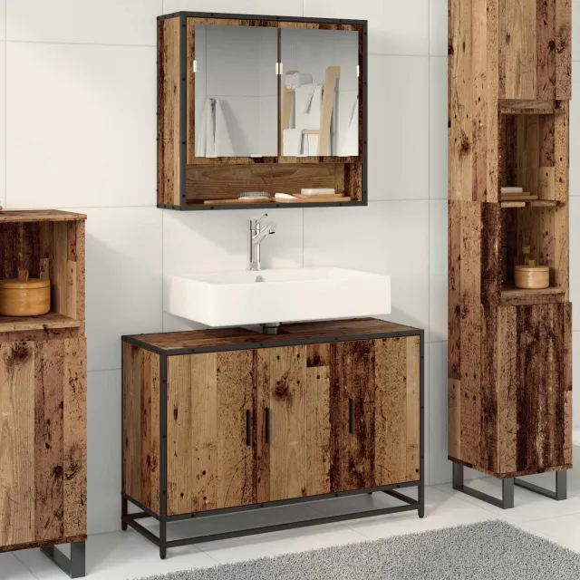 vidaXL Badkamerkast Oud Hout 90 x 33 x 60 cm Bewerkt hout bruin, foto 2