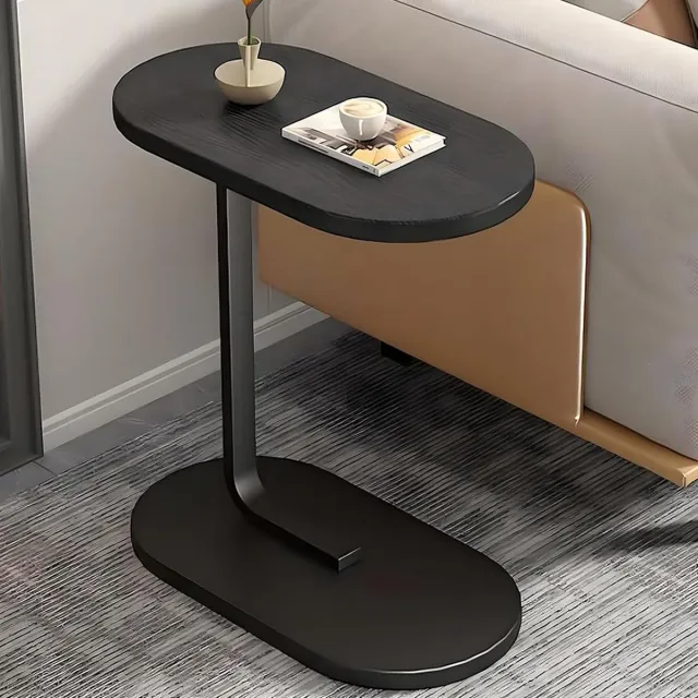 MODENUIT Bijzettafel – C-Vorm – 57 x 30 x 45 cm – Hout en Staal – Zwart of Wit – Voor Bank, Bed en Kleine Ruimtes