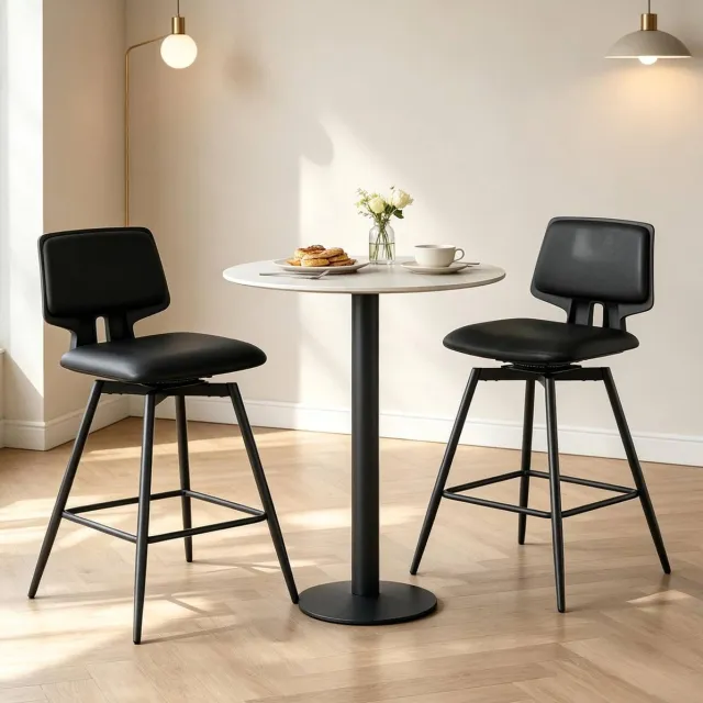 DESMIU Barkruk – Set Van 2 – Draaibaar Met Ergonomische Rugleuning En Voetsteun – Voor Keuken, Bar En Woonkamer – Kunstleer Zwart