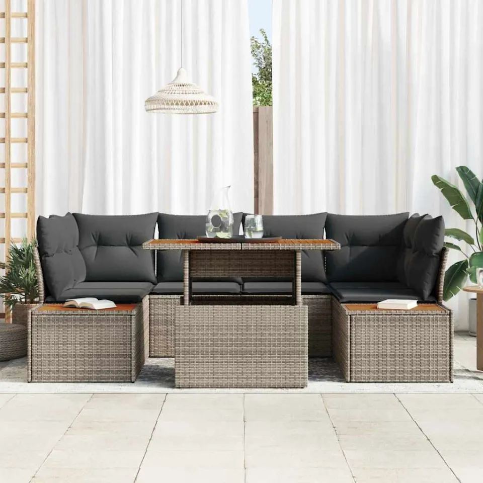 vidaXL Tuin Sofa Set 7 st Grijs Poly riet, foto 3