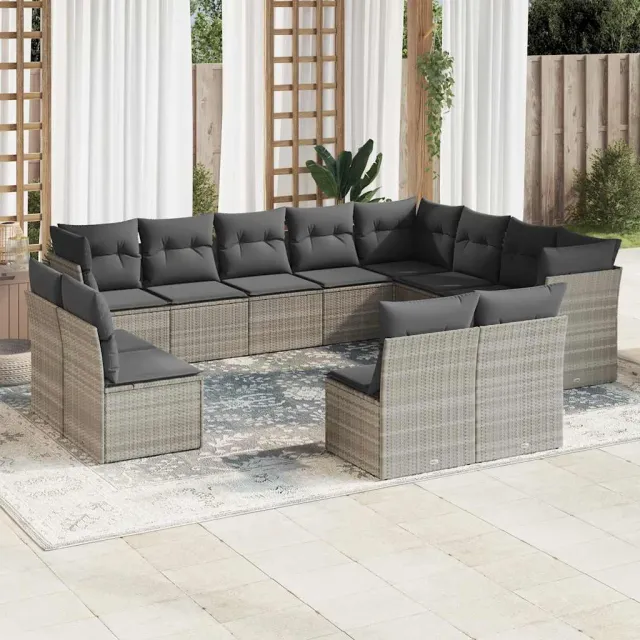 vidaXL 12-delige Loungeset met kussens poly rattan lichtgrijs grijs, foto 2
