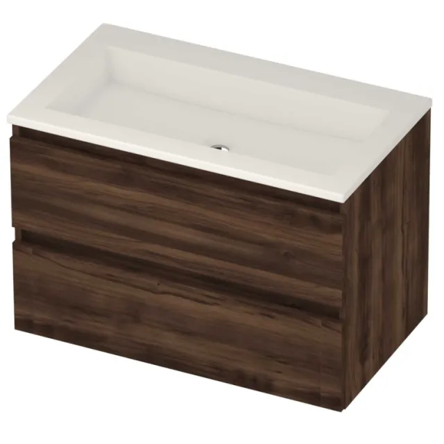 Basic-Line Aura 46 Badmeubelset Acryl Zonder Kraangat Greeploos 80x46x54 cm Barista Oak Glans Wit